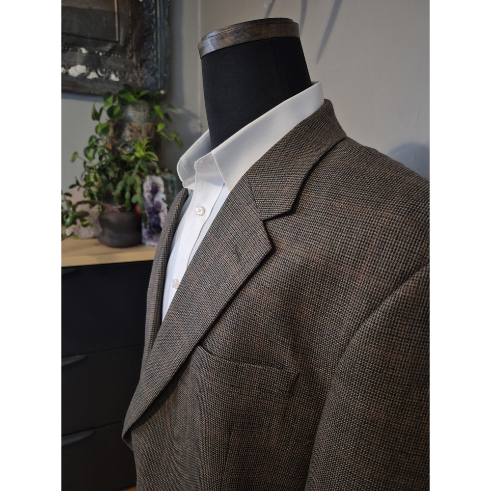 Jos A Bank Men's 46L Two Button Wool Sports Coat Olive Brown Check
